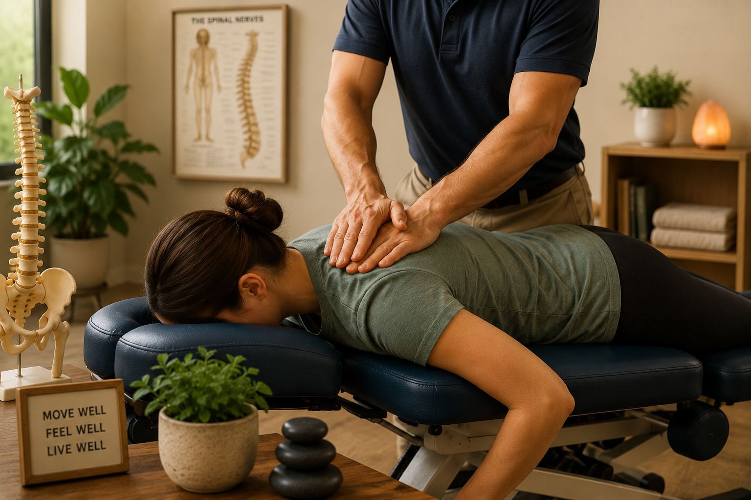 Chiropractor providing hands-on back care to support spinal alignment, mobility, and musculoskeletal health.