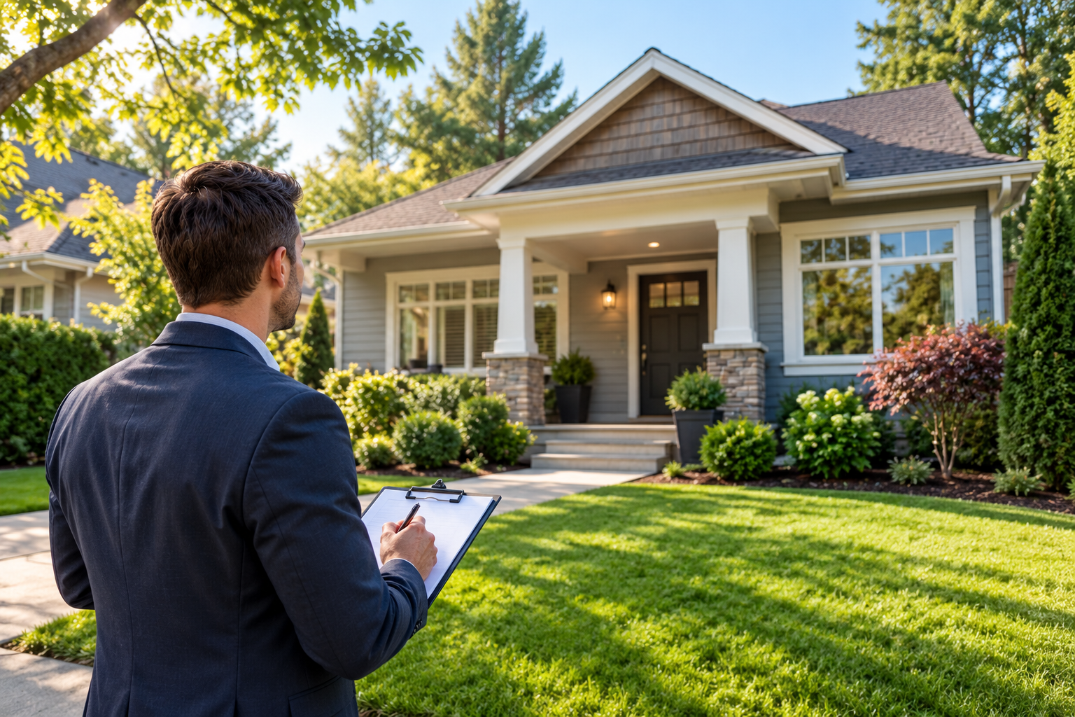 Real estate professional evaluating a residential property, representing property investing and rental real estate.